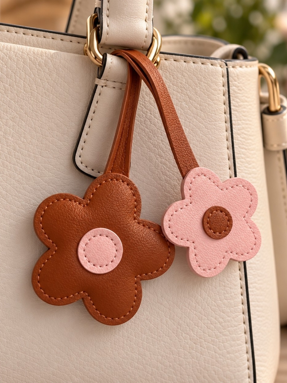 Brand New Floral Faux Leather Brown Pink Purse Bag Charm New